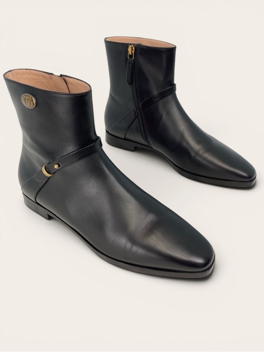 Gucci Elite Calf GG Ankle Boots in Black Equestrian Women's 38.5  New with Box